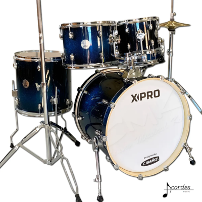 Bateria X-Pro BAT420 Fusion Stage Blue Sparkle Bumbo de 20 C/ Banco e Pratos