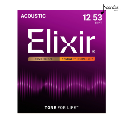 Encordoamento Para Violão Elixir 012-053 Light Bronze 80/20 Nanoweb