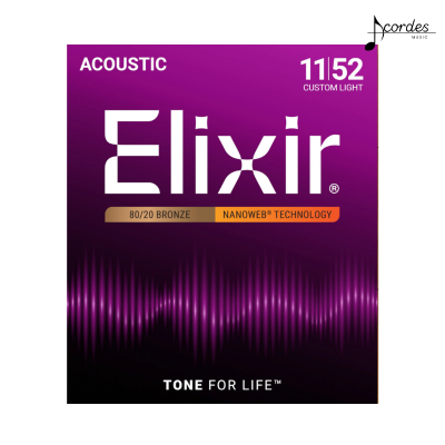 Encordoamento Para Violão Elixir 011-052 Custom Light Bronze 80/20 Nanoweb